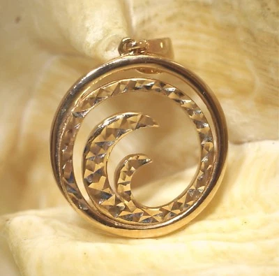 COLGANTE CÍRCULO ONDA OCÉANO HAWAIANO CORTE DIAMANTE LISO ORO ROSA 14K SÓLIDO 18 MM Foto 1 de 3