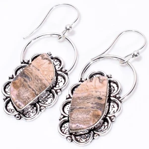 Friendship Day Deal Sterling Silver Rhodochrosite Stone Dangle Earrings Jewelry - Picture 1 of 8