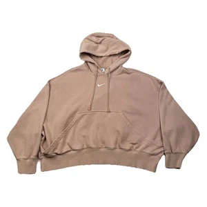 Nike Phoenix Oversized Hoodie Womens M Tan Center Swoosh Pullover Sweatshirt - Picture 1 of 15