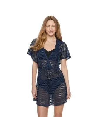 NUEVO Apt. 9 Azul Marino Playa - Traje de Baño Encubrimiento Malla Corbata Cintura con Capucha Talla Mediana  Foto 1 de 4