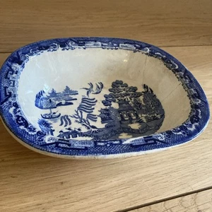 Antique BLUE WILLOW Petite Oval Bowl English Pearlware Tableware ca 1820s 8 Inch - Picture 1 of 20