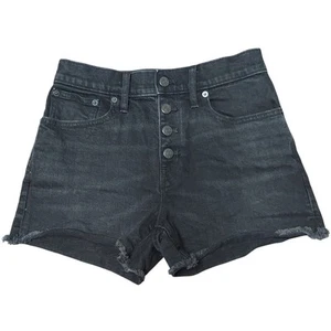 J. Crew Women's Black Mid-Rise Raw Hem Button Fly Denim Shorts EUC - Size 24 - Picture 1 of 6