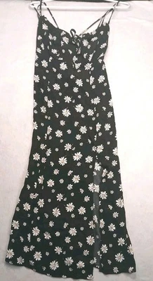 Forever 21 Dress Women's Large Black Floral Summer Open Back Strap Maxi Slit New - Image 1 of 4