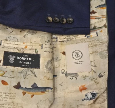 Dormeuil Trunk Club Chaqueta Forro Pesca con Mosca Seda A Medida Azul Marino Ventana 40 R Foto 1 de 4