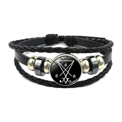 Sigil of Satan 666 Bracelet Occult Satanic Devil Symbol Leather Cuff Jewellery - Image 1 of 4