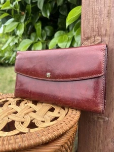 Vintage BOSCA Mahogany Leather Tri-Fold Wallet Credit Card Checkbook 7.5" x 3.5" - Picture 1 of 15