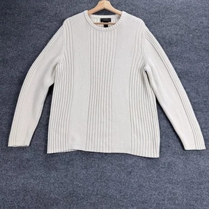 Express Sweater Mens Large Cream Ribbed Knit Crewneck 100% Cotton Made in UK - Picture 1 of 9