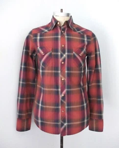 Camisa Occidental Ben Sherman Ladrillo Rojo Negro Púrpura Cuadros 100% Algodón Perla Broches de presión S - Imagen 1 de 8