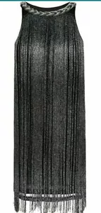 VIJIV Women's 1920s Gatsby Long Swinging Fringe Tassel Flapper Cocktail Dress M - Picture 1 of 3