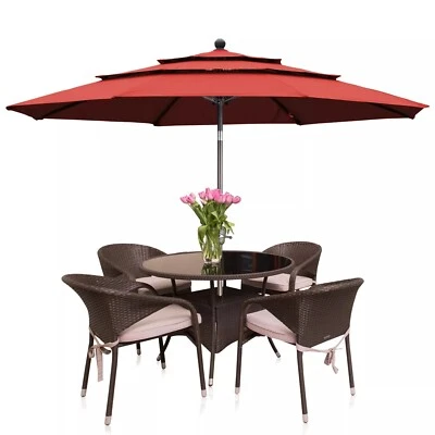 Aoodor 10ft 3 Tier Patio Umbrella Dining Table Outdoor Market Umbrella w/Crank