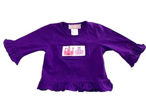 Smocked PolkaDot Top Girls 6 Months Embroidered Smock Purple Ruffle Blouse - Picture 1 of 8
