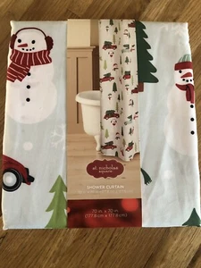 Granja Navidad Muñeco de Nieve/Camión Rojo Tela Cortina de Ducha Cuadrada de San Nicolás  - Imagen 1 de 2