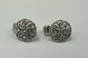 Vintage Clear Rhinestone Clip-on Earrings Round Wedding Costume Jewelry - Picture 1 of 4