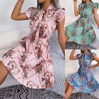 Classic Stand Collar Women's Dress with Ruffle Sleeves and Floral Print