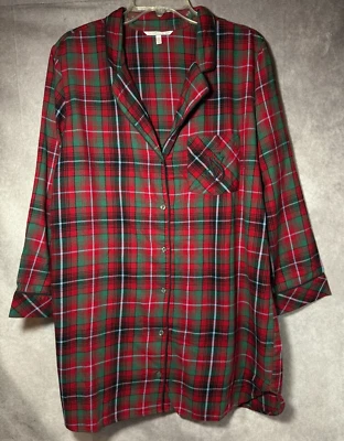 Victoria's Secret кнопка вверх сна рубашка клетку красный зеленый классический хлопок модал M - Изображение 1 из 4