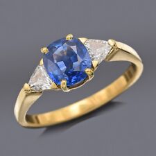 Vintage 18K Gold Natural Sapphire & 0.74 TCW Diamond Three-Stone Band Ring 4.2G