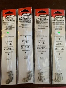 SNELLED BAITHOLDER 25lb 7" fish hooks 6pk sz 1/2/4/6 NEW VMC sufix monofilament - Picture 1 of 9