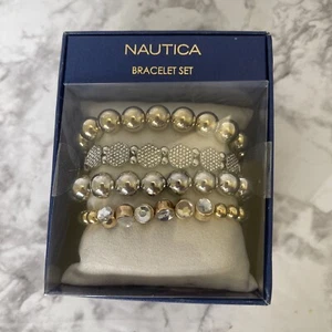 Nautica 4 Bracelet Set New In Box Gold Tone, Silver Tone Beaded - Picture 1 of 10