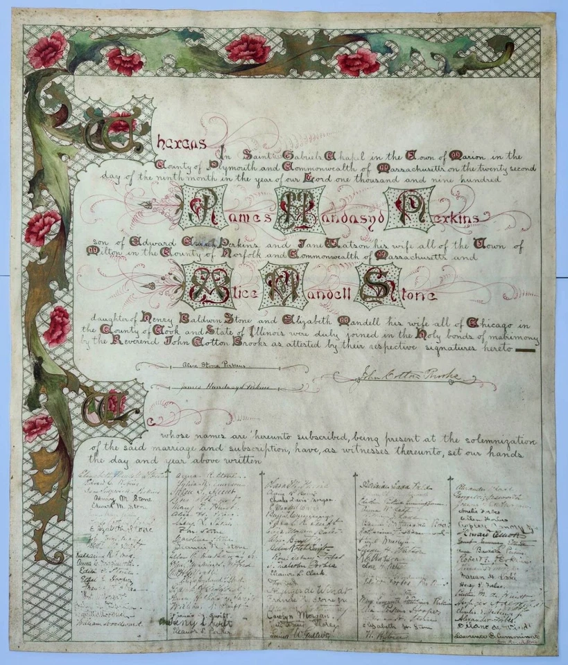 Large Vellum Parchment Handwritten Manuscript Legal Document Wedding c1900 - Image 1 of 4