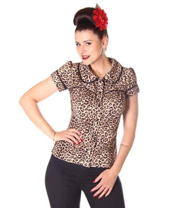 SugarShock Coleen Leo 50s Retro Buffalo Rockabilly Blouse with Back Neck - Picture 1 of 8