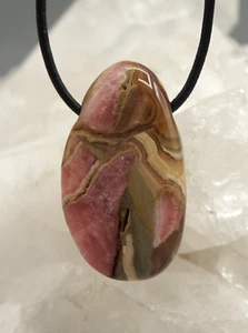 RHODOCHROSIT Anhänger Trommelstein gebohrt Extraqualität mit Lederband b2 - Bild 1 von 4