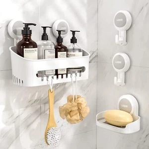 4 Packs Shower Caddy Suction Cup Set - Shower Shelf+Soap Dish+Suction Hooks - 1 - Picture 1 of 7