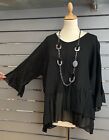 Lagenlook Made In Italy Quirky Linen And Silk Trip Black Top 12-16