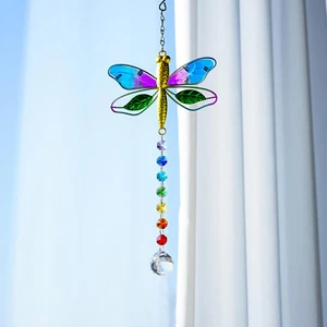 Dragonfly Decor Stained Glass Suncatcher for Windows Hanging Crystal Sun Catcher - Picture 1 of 12