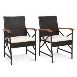 Set of 2 Patio Outdoor Garden Rattan Wicker Chairs With Soft Zippered Cushion - Picture 1 of 8