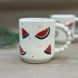 Handmade Watermelon Ceramic Mug – Textured Handle Coffee Cup, 300ml - Picture 1 of 4