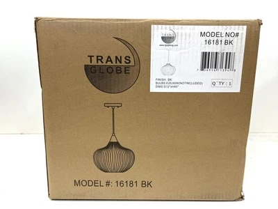 Transglobe Lighting Aristo 1-Light Black Pendant Light Frosted Glass 16181 BK - Image 1 of 2