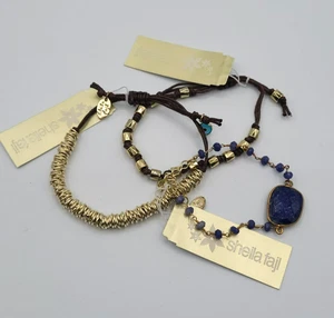 *SET OF 3* Sheila Fajl Gold Tone Cord Lapis Adjustable Bracelets 6 1/2"- 9" - Picture 1 of 14