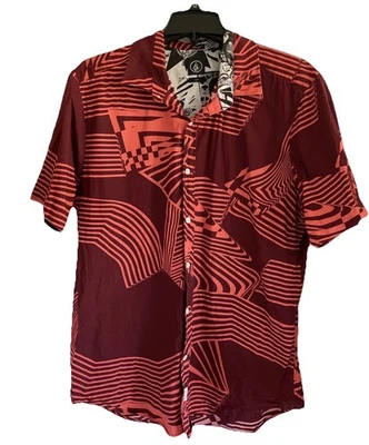Volcom Red Tribal Print Button Up Shirt Men’s Sz L EUC - Image 1 of 4