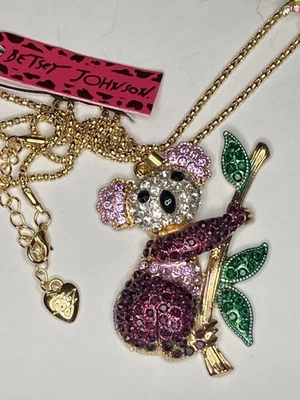 Betsey Johnson Crystal Rhinestone Enamel Purple Koala Bear Necklace Bamboo - Image 1 of 4