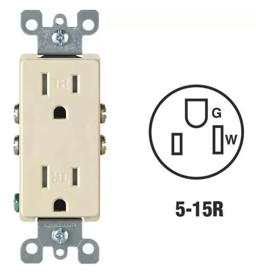 (10)-Leviton Decora 15A Marfil Resistente a Manipulaciones 5-15R Salida Dúplex R58-T5325-DI Foto 1 de 1