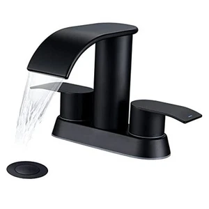 Waterfall Bathroom Sink Faucet Two Handles Bathroom Faucet 4 Inch Matte Black - Picture 1 of 7