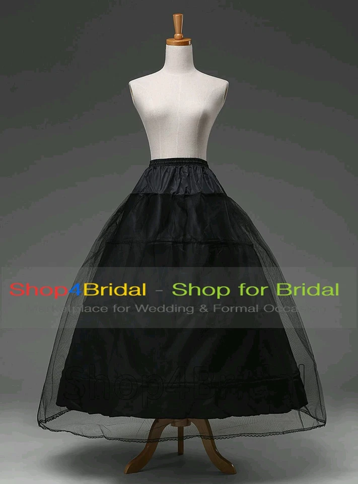 Vestido de novia negro línea A 3 aros seda enagua crinolina falda interior Foto 1 de 3