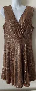 Ladies Size 12 Copper Sequinned Sleeveless Crossover front Skater style Dress - Picture 1 of 10