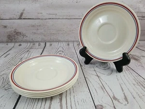 Corelle by Corning Piattini Beige Cannella Strisce Rosso e Blu Lotto di 5 - Vintage - Foto 1 di 11