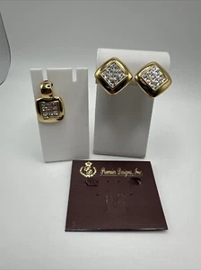 Premier Designs Gold Tone Crystal Rhinestone Earrings & Pendant Set 1” - Picture 1 of 9