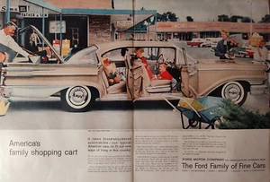 1958 LIFE doppelseitige Anzeige The FORD Family of Fine Cars Amerikas Einkaufswagen! - Bild 1 von 1
