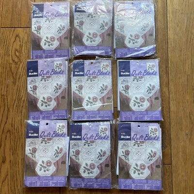 9 Pkgs Bucilla 65256 Rose Lace Cross Stitch Quilt Block Kits Enough For King NEW - Image 1 of 4