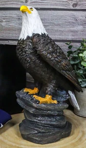 9"H Realistic American Pride Majestic Bald Eagle Perching On Cliff Rock Statue - Picture 1 of 6