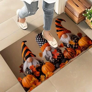 Autumn Gnome and Pumpkin Indoor Door Mat – Stylish 17x29.5in Non-Woven Fabric... - Picture 1 of 6