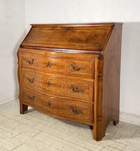 ANTICO MOBILE RIBALTA SECRETAIRE MOSSO SCRITTOIO INTARSIATO NOCE 1700 PIEMONTESE - Foto 1 di 24