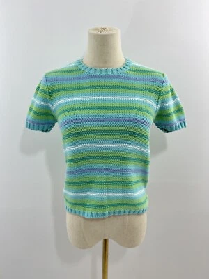 Suéter De Colección Para Mujer J Crew Manga Corta Rayas Multicolor Recortado Crochet Años 90 Foto 1 de 4