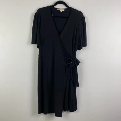 Vestido Michael Kors Imitación Envolvente Talla XXL Negro Manga Corta Abullonada Hasta la Rodilla Foto 1 de 4