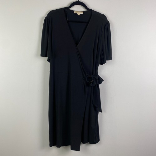 Abito Michael Kors finto avvolgente taglia XXL nero manica corta a sbuffo lunghezza ginocchio