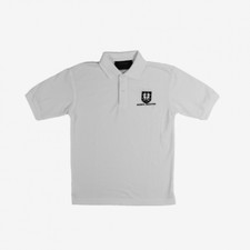 St Clement Danes School - Boys P.E Polo Shirt white  with logo  Size S 