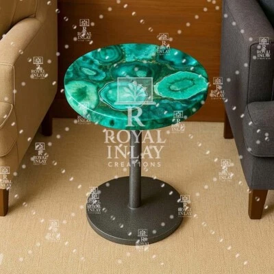 12-дюймовый зеленый агатовый стол | круглый полированный стол с акцентом на драгоценные камни | натуральный кристалл - Изображение 1 из 4